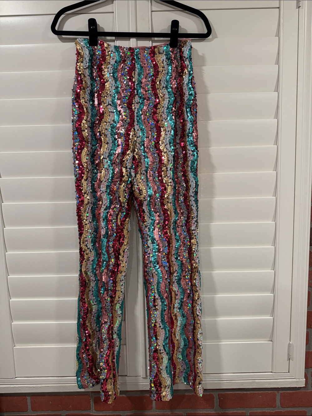 Free People Multicolor Sequin Wave Trousers - Teal, Pink & Gold